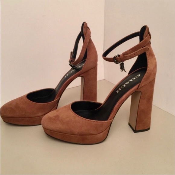 Coach Suede Platform Heels Ankle Strap NWT Size 8.5 - Picture 2 of 7